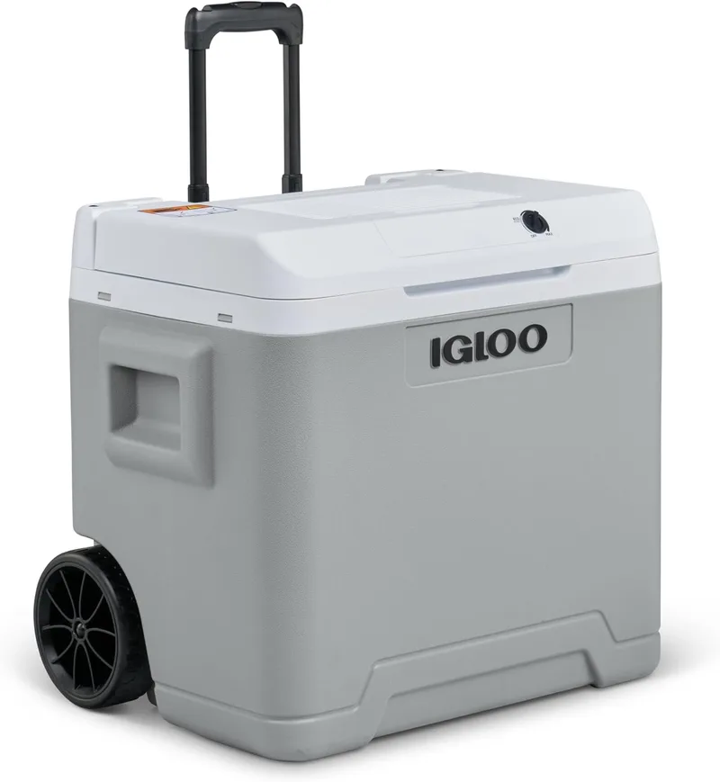 Igloo ▫️ IE42 Frigorífico Elétrico, 12 V e 230 V, 42 L – Mini-frigorífico compacto para carro, campismo, viagens, barco e festivais – com rodas, pega telescópica, compartimento para cabos e modo Eco/MAX