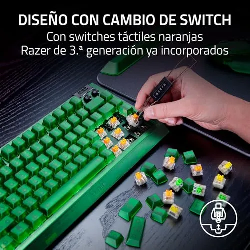 Razer ▫️ BlackWidow V4 75% Phantom Green Edition - Teclado mecânico para jogos com teclas substituíveis a quente (teclas táteis laranja, rolo, 2 botões dedicados) Configuração US | Phantom Green 2