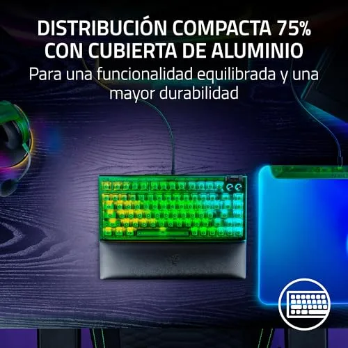 Razer ▫️ BlackWidow V4 75% Phantom Green Edition - Teclado mecânico para jogos com teclas substituíveis a quente (teclas táteis laranja, rolo, 2 botões dedicados) Configuração US | Phantom Green 3
