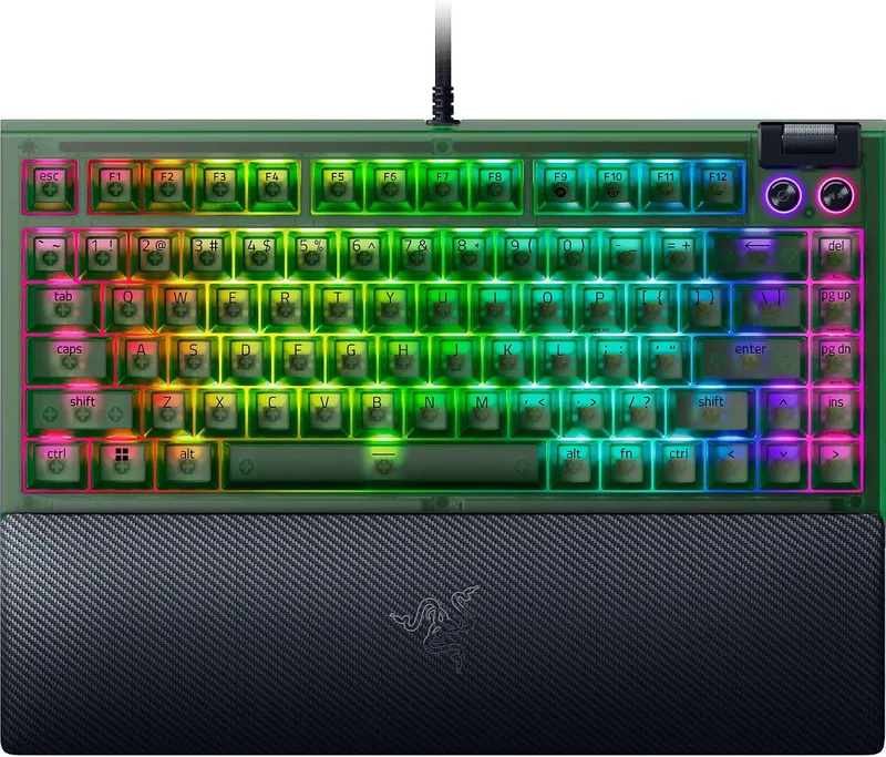 Razer ▫️ BlackWidow V4 75% Phantom Green Edition - Teclado mecânico para jogos com teclas substituíveis a quente (teclas táteis laranja, rolo, 2 botões dedicados) Configuração US | Phantom Green