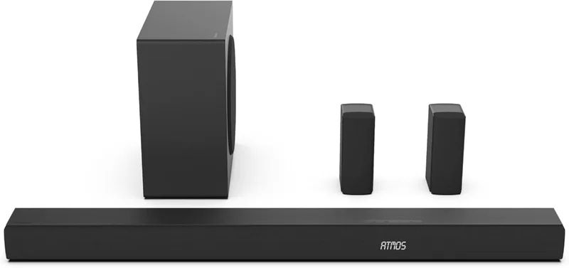 Hisense AX5100Q - Barra de som 5.1, 580 W, 8 colunas, subwoofer sem fios e colunas traseiras, Dolby Atmos, Hi-Concert, HDMI eARC, Bluetooth 5.3, Ez Play