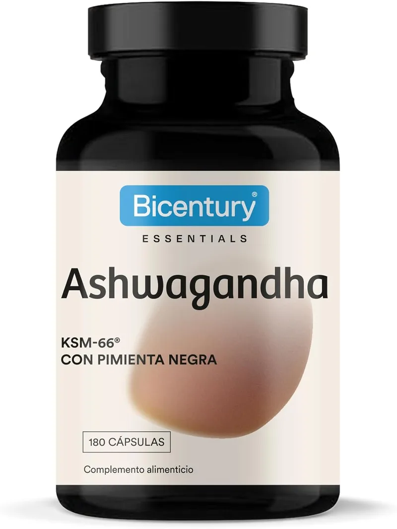 Bicentury ▫️ Ashwagandha 625mg - Suplemento alimentar com extrato seco de KSM-66 e pimenta preta, 180 cápsulas | Duração 6 meses