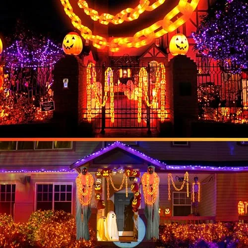 Joomer ▫️ Laranjas - Guirlanda de luzes de Halloween para exterior, alimentada a pilhas, 3 m, 160 LED 2