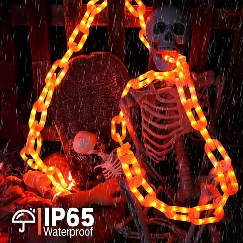 Joomer ▫️ Laranjas - Guirlanda de luzes de Halloween para exterior, alimentada a pilhas, 3 m, 160 LED 4