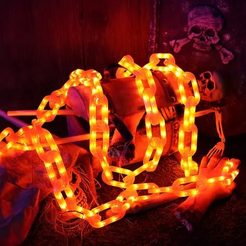 Joomer ▫️ Laranjas - Guirlanda de luzes de Halloween para exterior, alimentada a pilhas, 3 m, 160 LED 6