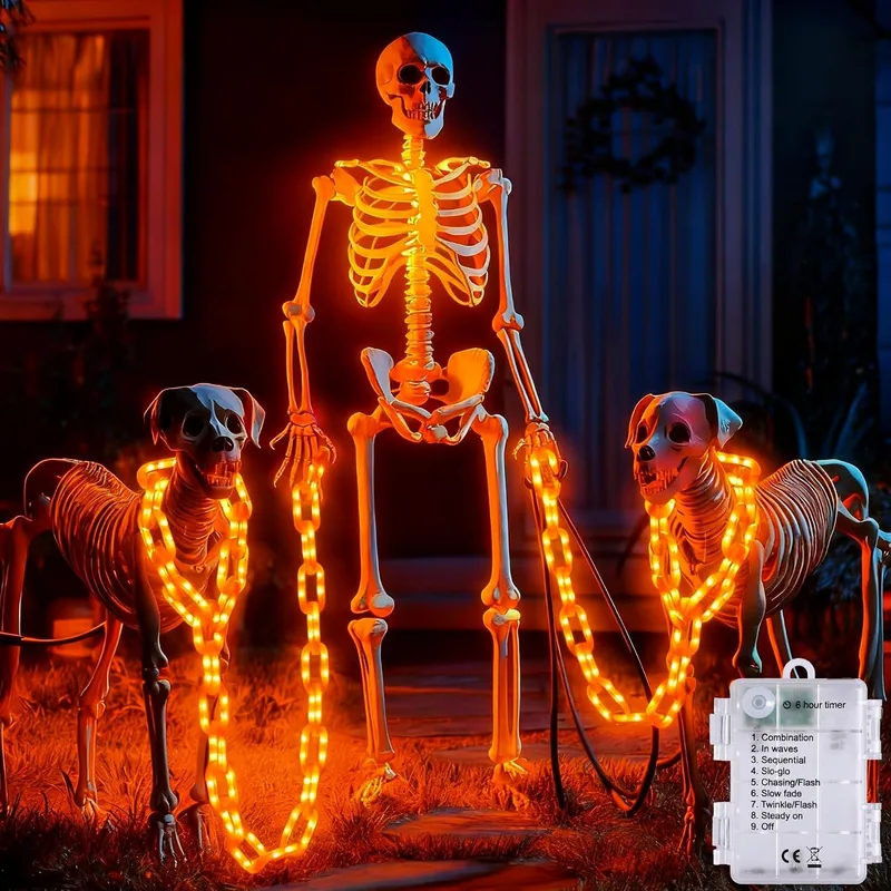 Joomer ▫️ Laranjas - Guirlanda de luzes de Halloween para exterior, alimentada a pilhas, 3 m, 160 LED