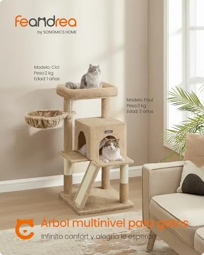 FEANDREA ▫️ Árvore para Gatos, Torre para Gatos Grandes, Castanho-camelo PCT051K03 2