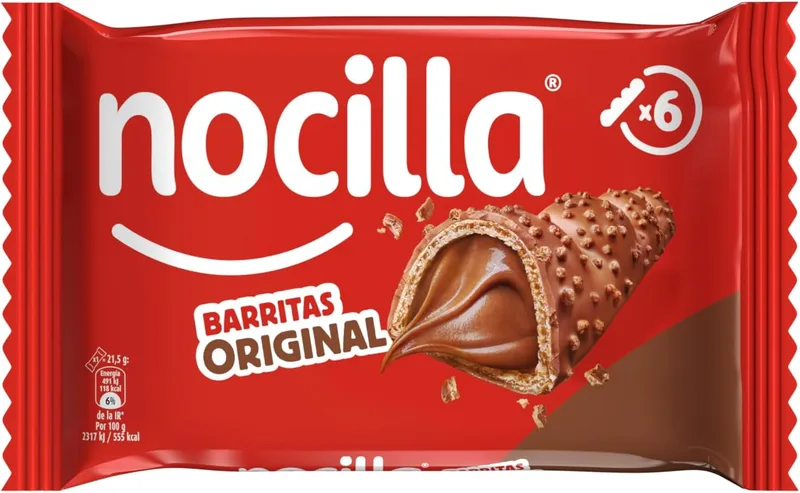 Nocilla ▫️ Barritas, Original, com Creme de Cacau e Leite com Avelãs - Embalagem de 6 unidades - 129g