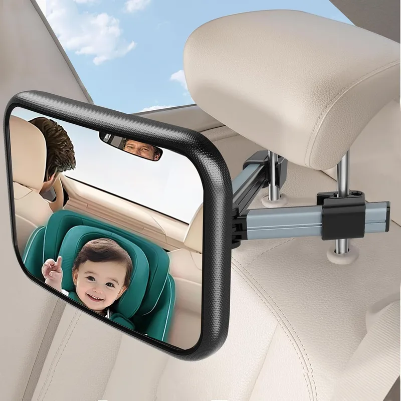SURFOU ▫️ Espelho para automóvel para bebés, ajustável com rotação de 360°, 100% inquebrável, visão cristalina, acessórios de segurança, fixação com gancho, anti-vibração, espelho para banco traseiro do automóvel