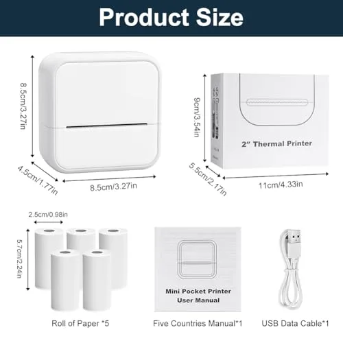 OFFCUP ▫️ Mini Impressora para Telemóvel, Impressora Fotográfica com 6 Rolos de Papel Térmico, Impressora Térmica Portátil sem Fios com Bluetooth, Impressora de Autocolantes para Telemóveis Android e iOS (Branca) 2