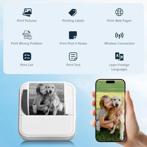 OFFCUP ▫️ Mini Impressora para Telemóvel, Impressora Fotográfica com 6 Rolos de Papel Térmico, Impressora Térmica Portátil sem Fios com Bluetooth, Impressora de Autocolantes para Telemóveis Android e iOS (Branca) 3