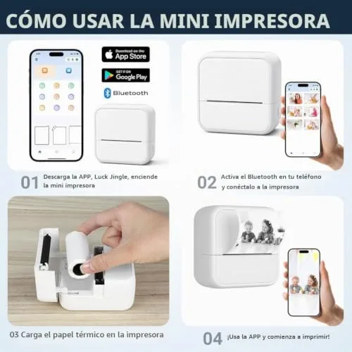 OFFCUP ▫️ Mini Impressora para Telemóvel, Impressora Fotográfica com 6 Rolos de Papel Térmico, Impressora Térmica Portátil sem Fios com Bluetooth, Impressora de Autocolantes para Telemóveis Android e iOS (Branca) 4