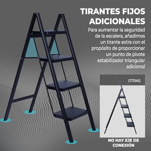 UZIRO ▫️ Escada dobrável de 4 degraus, escada decorativa, degraus largos antiderrapantes, ideal para uso doméstico, na cozinha e no escritório, fácil de guardar e transportar, resistente (preta, 4 degraus) 2