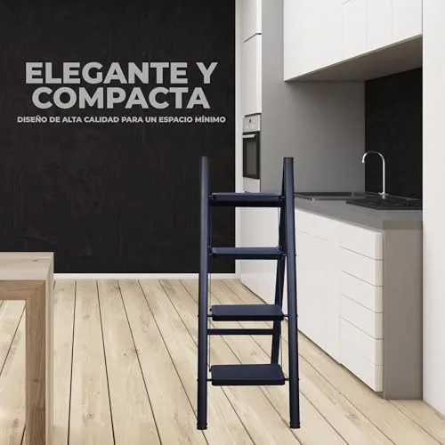 UZIRO ▫️ Escada dobrável de 4 degraus, escada decorativa, degraus largos antiderrapantes, ideal para uso doméstico, na cozinha e no escritório, fácil de guardar e transportar, resistente (preta, 4 degraus) 5