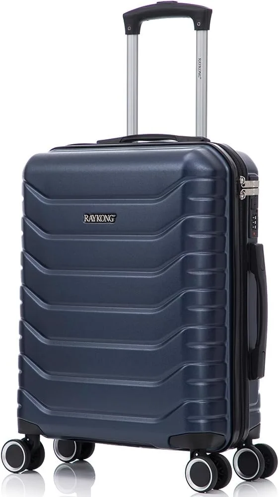 RAYKONG ▫️ Mala de cabine 55x40x20cm Policarbonato (40L) semirrígido Trolley Bagagem de mão pequena 4 Rodas giratórias 360º Fecho digital (azul marinho)