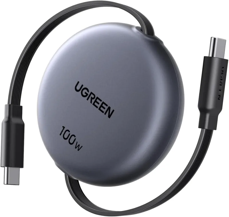 UGREEN ▫️ Cabo USB C retrátil PD 3.0 de 100 W, cabo de desconexão rápida tipo C, compatível com MacBook, iPad Air, HP, iPhone 17 Pro MAX Air/iPhone 16/15, Galaxy S25 S24 Ultra, Pixel 10/9/8. Cinzento
