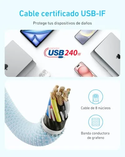 Anker ▫️ Zolo 240 W Cabo USB-C de Carregamento Rápido, [1 m] PD 3.1, Cabo USB-C para Tipo C 4