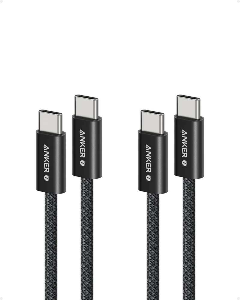 Anker ▫️ Cabo USB C para USB C Zolo cabo de carregamento rápido tipo USB C trançado e resistente à sujidade de 240 W, 2 unidades, conetor fino, para iPhone 16/15 ProMax Plus, MacBook/iPad/Galaxy S24 (1m+1m, preto)