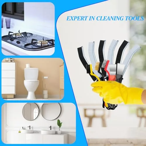 Qcdou ▫️ Escova para limpeza de fendas, conjunto de 11 peças – escova de limpeza doméstica, escova multifuncional para limpar juntas, para janelas, casas de banho, pias de cozinha e juntas de azulejos (C) 7