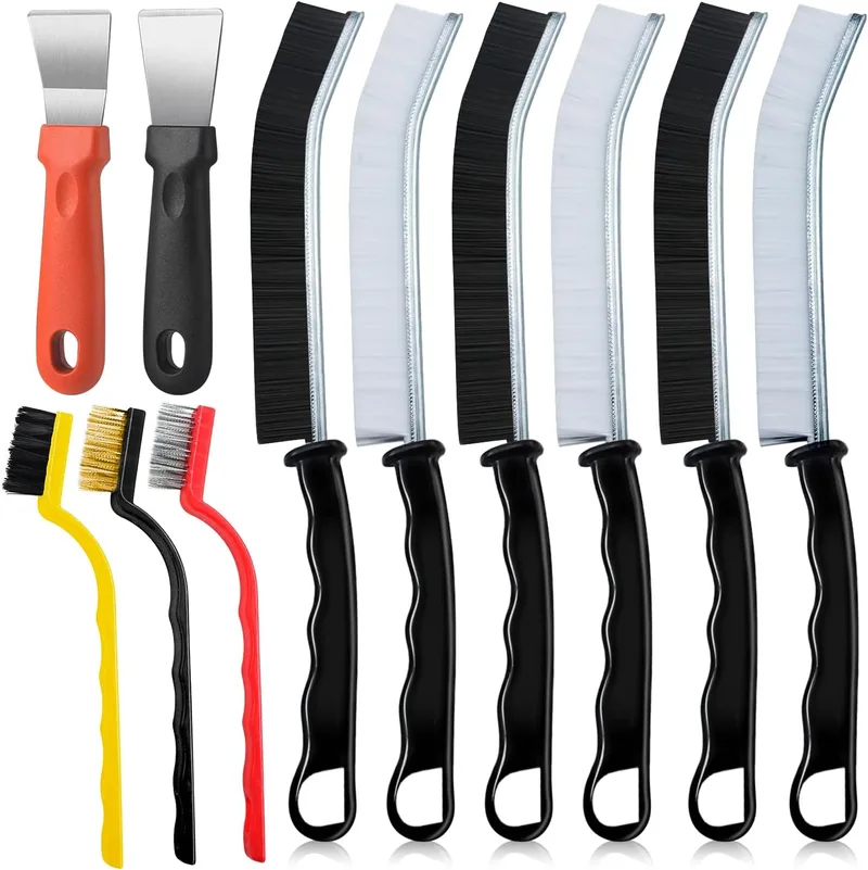 Qcdou ▫️ Escova para limpeza de fendas, conjunto de 11 peças – escova de limpeza doméstica, escova multifuncional para limpar juntas, para janelas, casas de banho, pias de cozinha e juntas de azulejos (C)