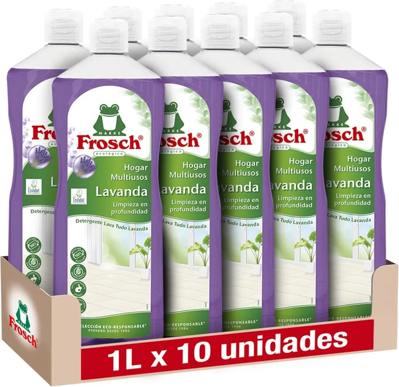 Frosch ▫️ Detergente doméstico ecológico multiusos Lavanda, elimina gorduras e sujidade em geral, desinfetante eficaz - Resultado brilhante e duradouro - Embalagem 10 unid. x 1L