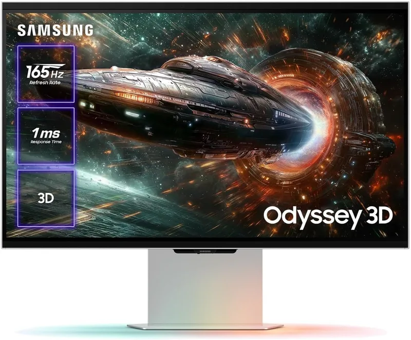 Samsung ▫️ Monitor para jogos Odyssey 27" 3D G90XF 4K 3840 x 2160, 16:9, 165Hz, 1ms(GTG), experiência 3D sem óculos, vídeo IA 3D, Odyssey 3D Hub, Mercury Silver, compatível com G-Sync, LS27FG904XUXEN