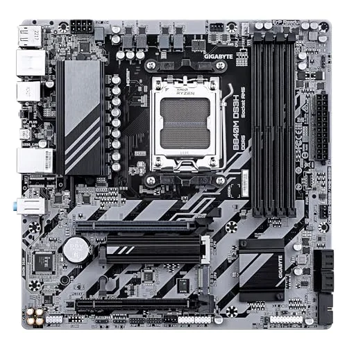 Gigabyte Technology ▫️ Placa-mãe GIGABYTE B840M DS3H - Processadores AMD Ryzen 9000, VRM de 8+2+2 fases, até 8200 MHz DDR5, 2x PCIe 4.0 M.2, LAN 2,5 GbE, USB 3.2 Gen 1 2