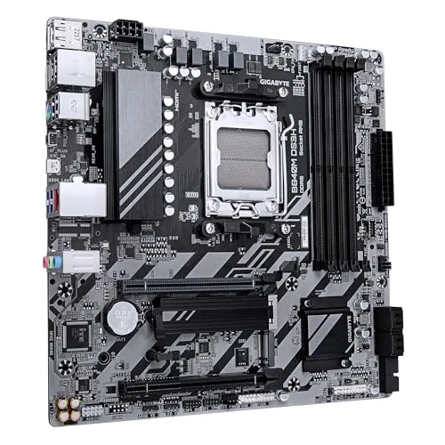 Gigabyte Technology ▫️ Placa-mãe GIGABYTE B840M DS3H - Processadores AMD Ryzen 9000, VRM de 8+2+2 fases, até 8200 MHz DDR5, 2x PCIe 4.0 M.2, LAN 2,5 GbE, USB 3.2 Gen 1 3