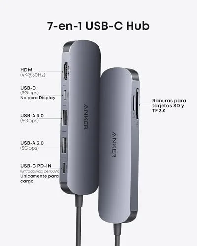Anker ▫️ Hub USB-C 7 em 1 HDMI 4K a 60 Hz, 100 W, SD e TF 2