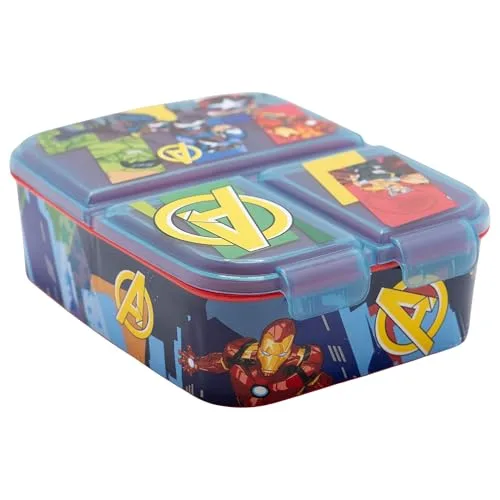 Stor ▫️ Lancheira Infantil dos Vingadores com 3 Compartimentos 2156 ml - Lancheira Escolar Resistente e Sem BPA para Crianças 2