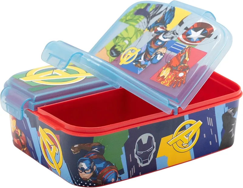 Stor ▫️ Lancheira Infantil dos Vingadores com 3 Compartimentos 2156 ml - Lancheira Escolar Resistente e Sem BPA para Crianças