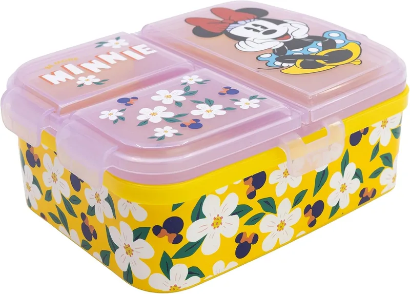 Stor ▫️ Lancheira Infantil Minnie Mouse com 4 Compartimentos 1944 ml - Lancheira Múltipla XL sem BPA para Meninos e Meninas - Lancheira Escolar com Fecho de Segurança