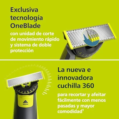PHILIPS ▫️ OneBlade 360 Auténtico Barbeiro, máquina de barbear e aparador elétrico para rosto e corpo, 3 conjuntos de lâminas 360, 3 pentes para barba por fazer (1, 3, 5 mm), 1 kit para o corpo, QP2824/31 3
