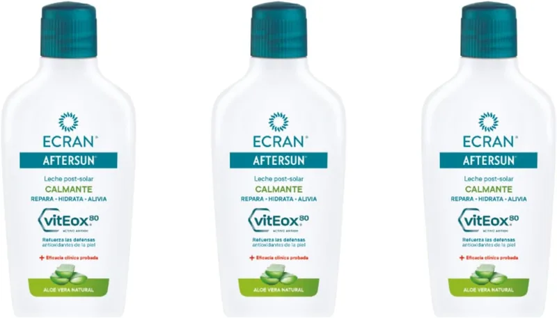 Ecran ▫️ Leite Pós-Solar Hidratante e Reparador com Aloe Vera Natural, hidrata, acalma, alivia e repara, textura leve e de rápida absorção, fórmula com VitEox 80 - Embalagem de 3 x 200 ml