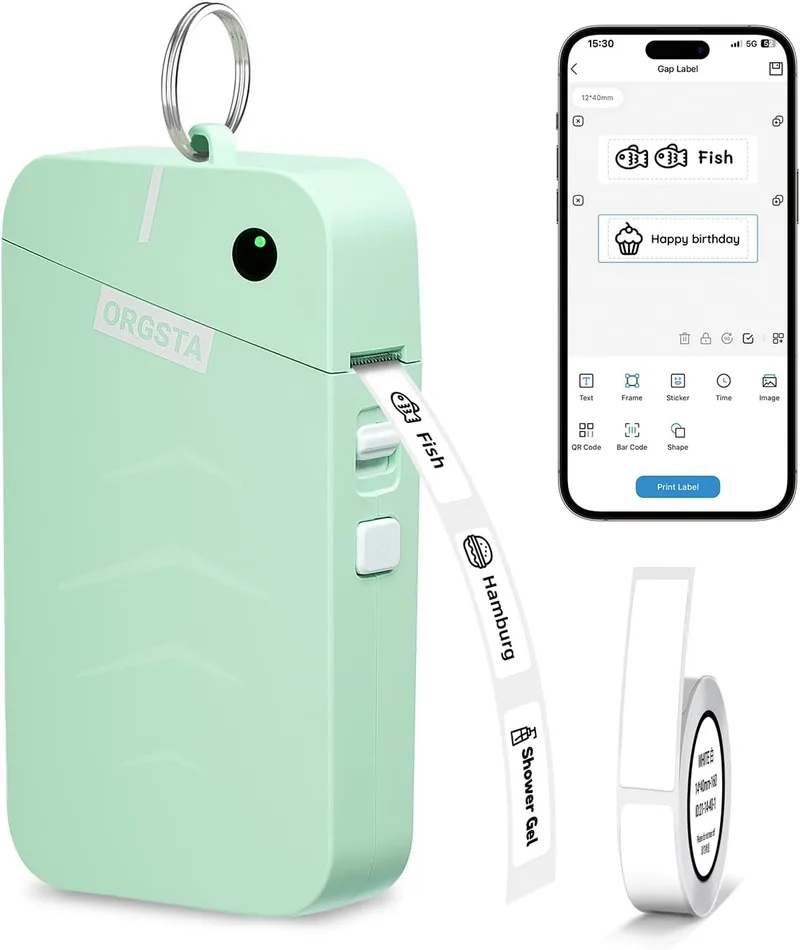 ORGSTA ▫️ S001 Impressora de etiquetas Bluetooth portátil Impressora de etiquetas adesivas Mini impressora de etiquetas térmicas para casa, escritório, escola, bateria de 2000 mAh incluída Compatível com iOS e Android