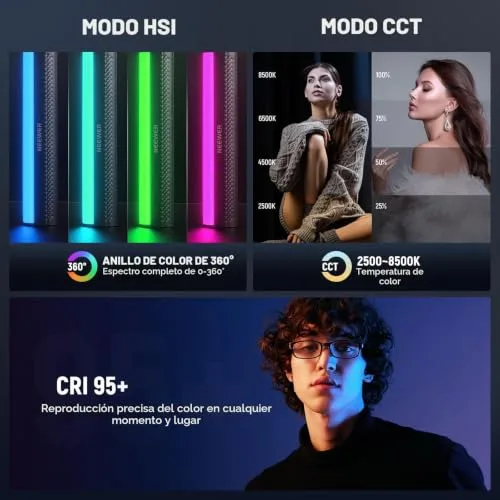 NEEWER ▫️ Barra de Luz RGB com Tripé de Secretária, Barra de luz magnética manual para fotografia e vídeo, 2500K-8500K regulável, CRI95+, barra de luz LED tubular com todas as cores, bateria de 2550mAh, 17 modos para vlogs e TikTok, TL20C 2