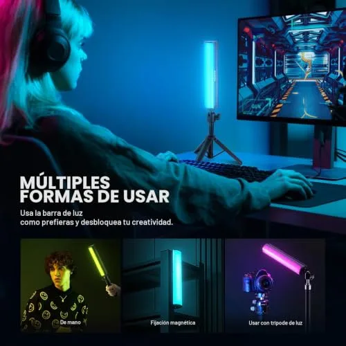 NEEWER ▫️ Barra de Luz RGB com Tripé de Secretária, Barra de luz magnética manual para fotografia e vídeo, 2500K-8500K regulável, CRI95+, barra de luz LED tubular com todas as cores, bateria de 2550mAh, 17 modos para vlogs e TikTok, TL20C 3