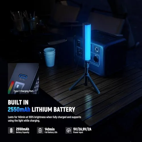 NEEWER ▫️ Barra de Luz RGB com Tripé de Secretária, Barra de luz magnética manual para fotografia e vídeo, 2500K-8500K regulável, CRI95+, barra de luz LED tubular com todas as cores, bateria de 2550mAh, 17 modos para vlogs e TikTok, TL20C 5