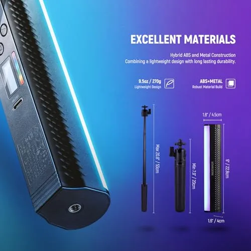 NEEWER ▫️ Barra de Luz RGB com Tripé de Secretária, Barra de luz magnética manual para fotografia e vídeo, 2500K-8500K regulável, CRI95+, barra de luz LED tubular com todas as cores, bateria de 2550mAh, 17 modos para vlogs e TikTok, TL20C 7