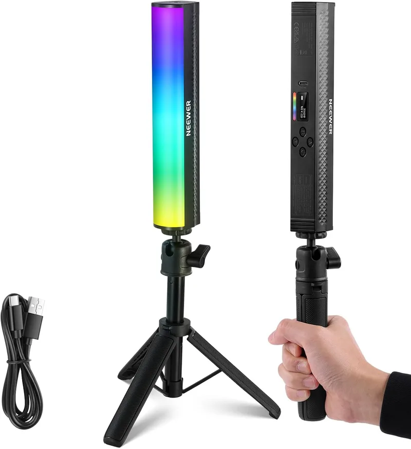 NEEWER ▫️ Barra de Luz RGB com Tripé de Secretária, Barra de luz magnética manual para fotografia e vídeo, 2500K-8500K regulável, CRI95+, barra de luz LED tubular com todas as cores, bateria de 2550mAh, 17 modos para vlogs e TikTok, TL20C