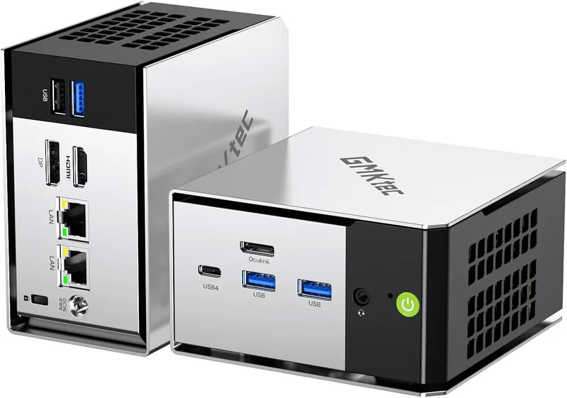 GMKtec ▫️ Mini PC, Computador de secretária M8 com AMD Ryzen 5 PRO 6650H (Beat 7430U 6C/12T 4,50 GHz)Mini-computador, dupla LAN 2,5 GbE, 16 GB de RAM DDR5 a 6400 MHz + 12 GB de SSD PCIe NVMe/Oculink/USB4/HDMI/USB-C/Micro PC