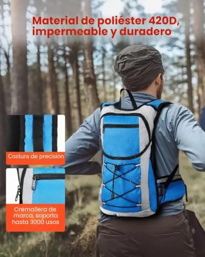 VEVOR ▫️ Mochila de hidratação isolada de 15 L com bolsa de água em TPU de 3 L, Mochila para corrida, caminhadas, ciclismo e viagens, preta, para homem e mulher, 470 x 290 x 130 mm 4