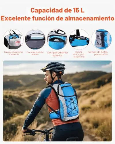 VEVOR ▫️ Mochila de hidratação isolada de 15 L com bolsa de água em TPU de 3 L, Mochila para corrida, caminhadas, ciclismo e viagens, preta, para homem e mulher, 470 x 290 x 130 mm 5
