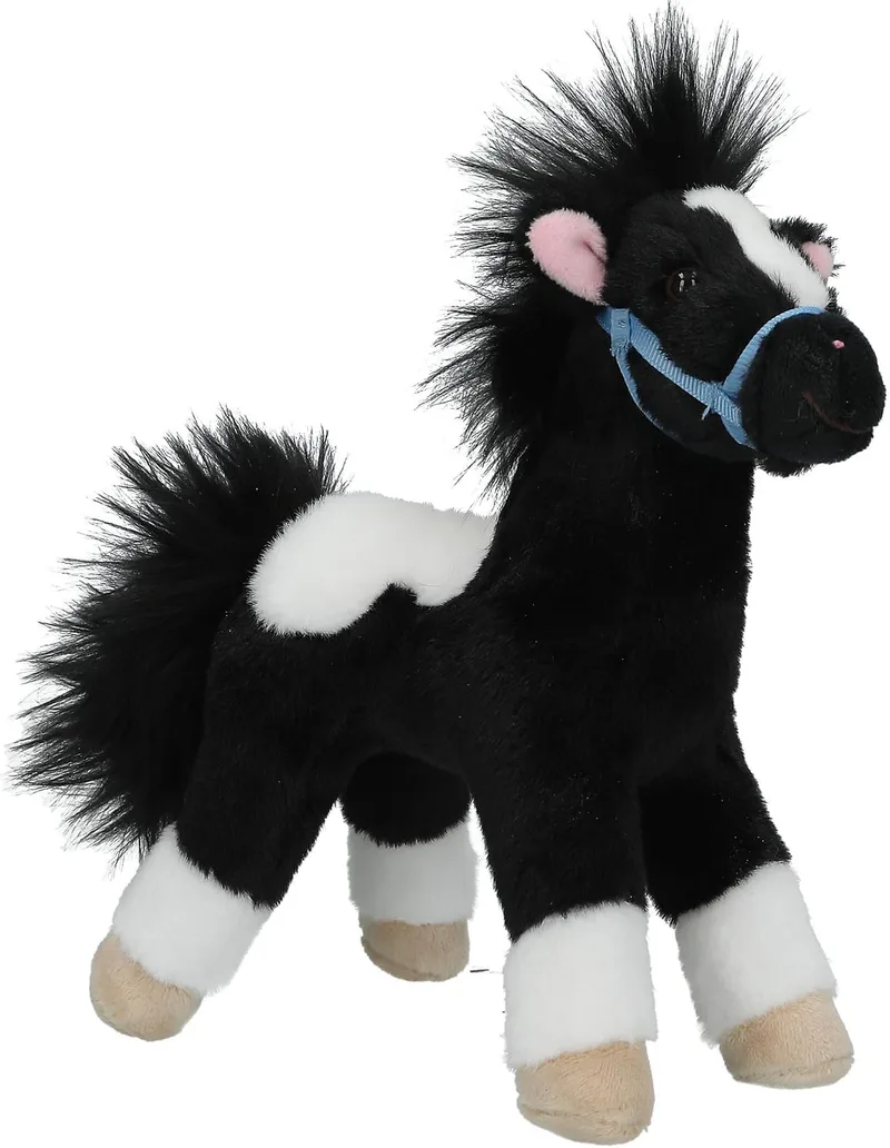 Depesche ▫️ 13479 Miss Melody - Peluche de cavalo a preto e branco, com cabeçote azul, peluche com cerca de 18 cm e crina macia