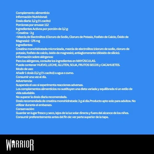 Warrior ▫️ Creatina + Eletrólitos em Pó 360 g – Sem Sabor (Neutro) 2