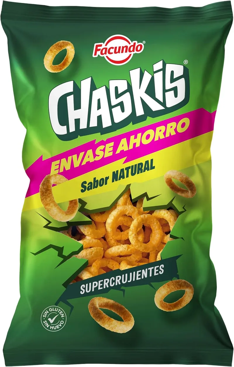 Facundo ▫️ Corn Chaskis : Snack crocante e delicioso : Anéis de milho clássicos : Sabor natural : 180g : Snack leve e divertido : Para partilhar e desfrutar em qualquer altura