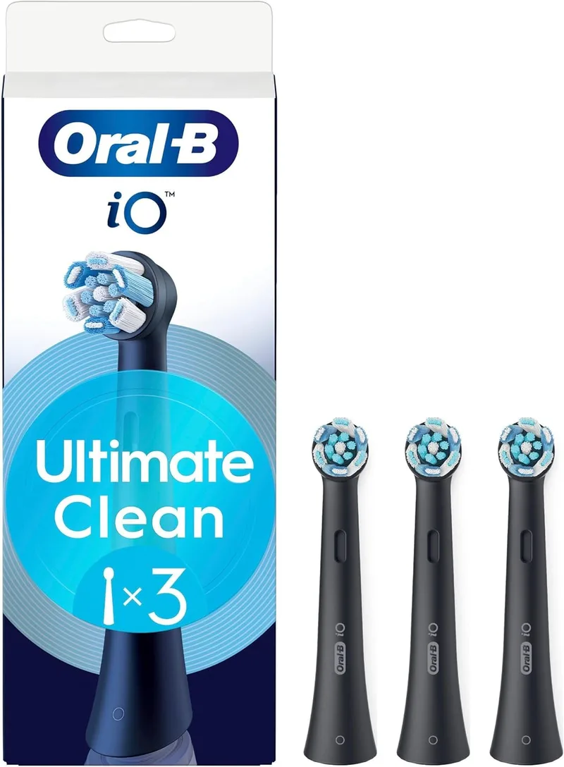 Oral-B ▫️ Cabeças de escova de substituição da Série iO Ultimate Clean Black, cabeças redondas originais, cerdas CrissCross, remoção de placa bacteriana, 3