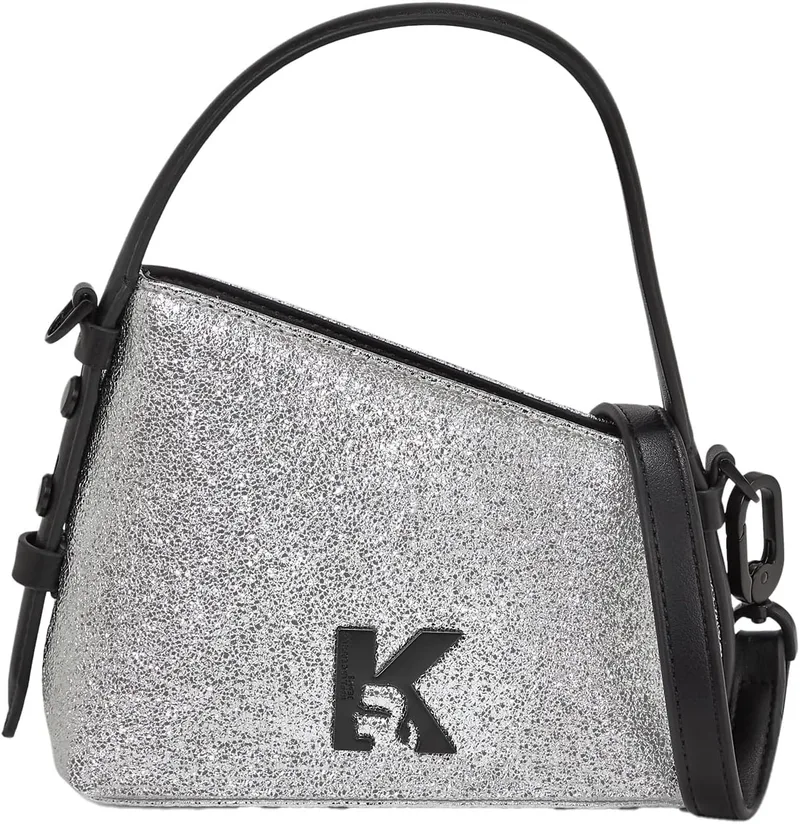 KARL LAGERFELD JEANS ▫️ Mulher, Bolsa de couro brilhante Geo Mini, Prata, Tamanho único