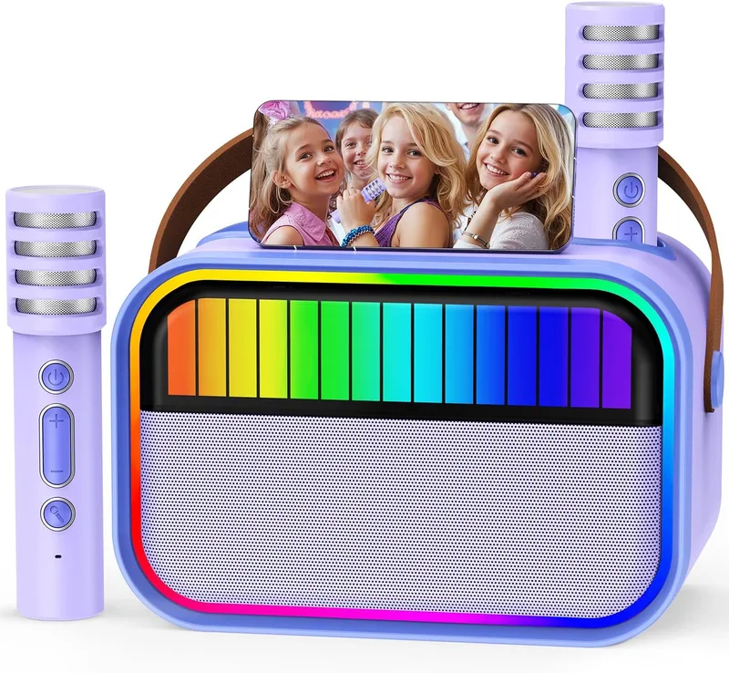 Ankuka ▫️ Karaoke para crianças e adultos, brinquedos para meninas dos 3 aos 12 anos, presentes de aniversário, coluna Bluetooth portátil com 2 microfones, presentes para meninas, festas infantis, Natal (roxo)