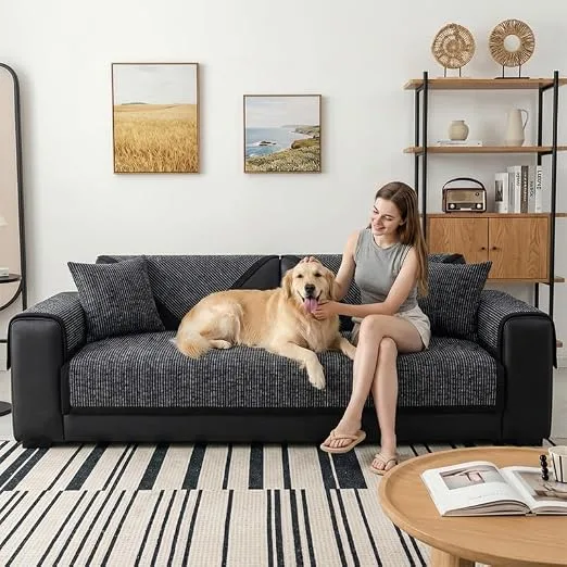 Yahbrra ▫️ Capa para sofá em veludo macio: para sofás de 1, 2, 3 ou 4 lugares, em forma de L, capa para sofá de canto, capa universal para sofá, antiderrapante, para cães e gatos (cinzento escuro, 110 x 180 cm)